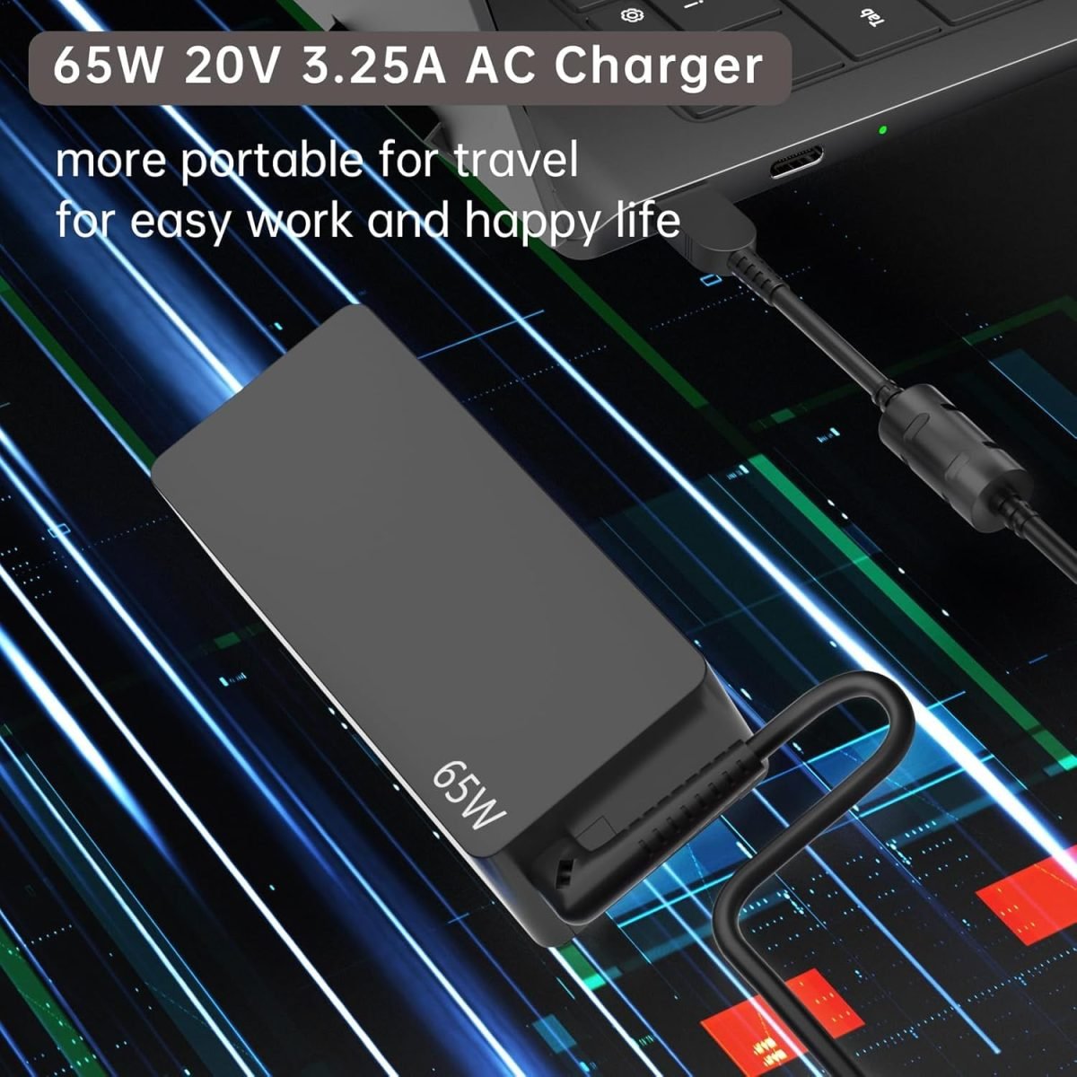 Lenovo 65W USB Slim Tip Rectangular pin Laptop Adapter/Charger with Power Cord for Select Models of Lenovo Laptops (888015000, Black)