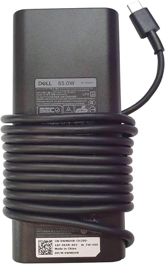 Maxelon Power Cable & Dell Original 65W USB Type-C Adapter for Laptop, Latitude 5289 5290 7389 7390 7400- Black