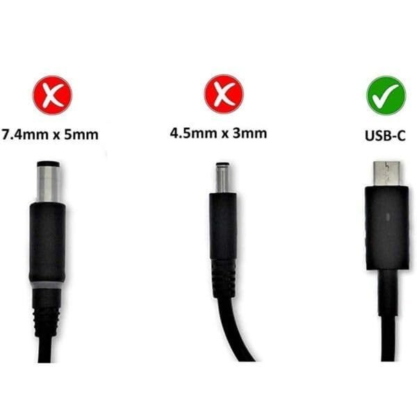 Maxelon Power Cable & Dell Original 65W USB Type-C Adapter for Laptop, Latitude 5289 5290 7389 7390 7400- Black