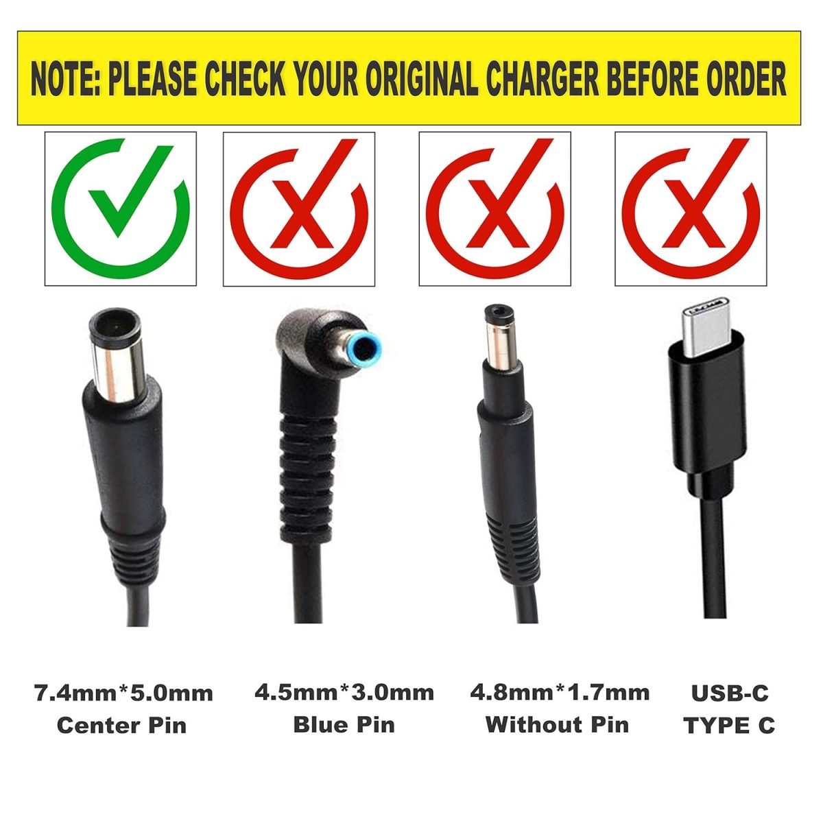 18.5V 3.5A 65w/Charger Pin Size 7.4 x 5.0 mm for HP Big/Smart Presario Compaq B1210, A900, Workstation, Pavilion