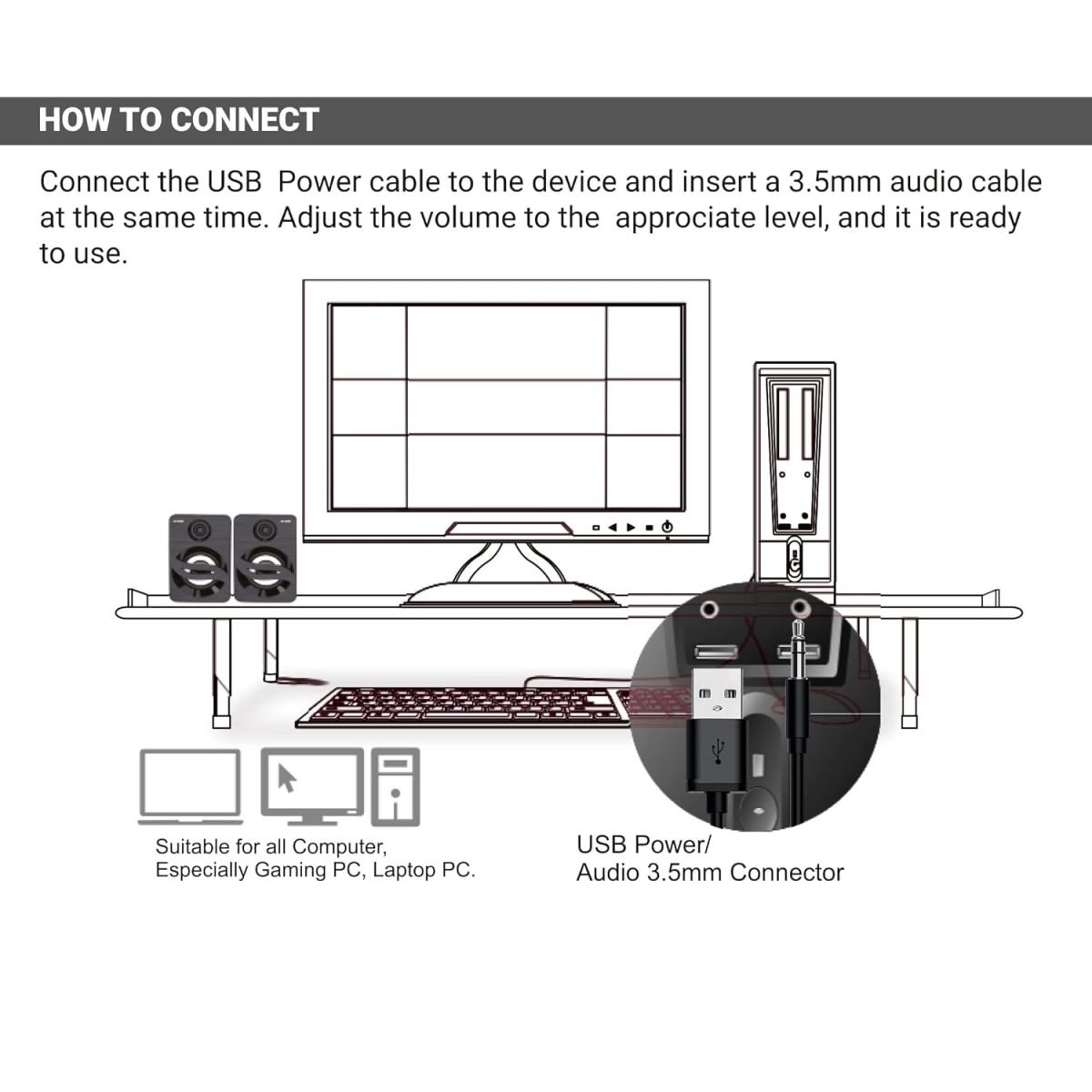 Ant Esports GS150 Computer Speakers, 2.0CH PC Speakers, in-line Volume Control, 6W USB Powered Stereo Desktop Speakers with 3.5mm AUX for PC/Laptop/Projector/Tablet/Cellphone