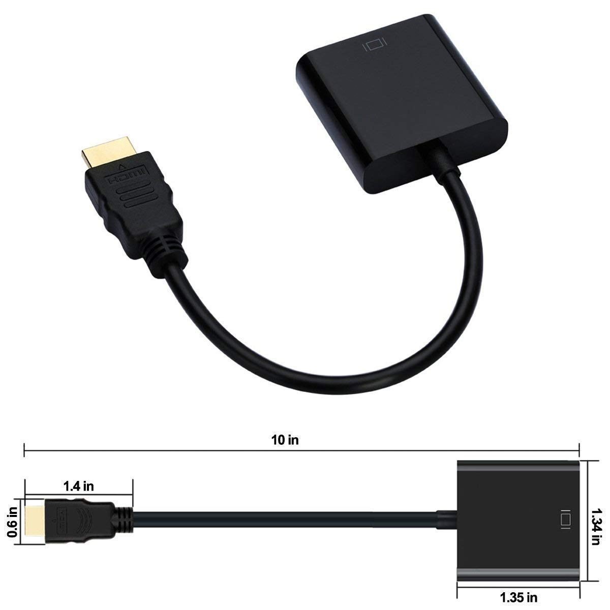 EIRA HDMI to VGA Adapter Cable – Pack of 2 HDMI Male to VGA Female Video Converter for Monitor, Projector, TV, Compatible with Laptop, PC, Graphics Card, Full HD 1080p Output (Black)