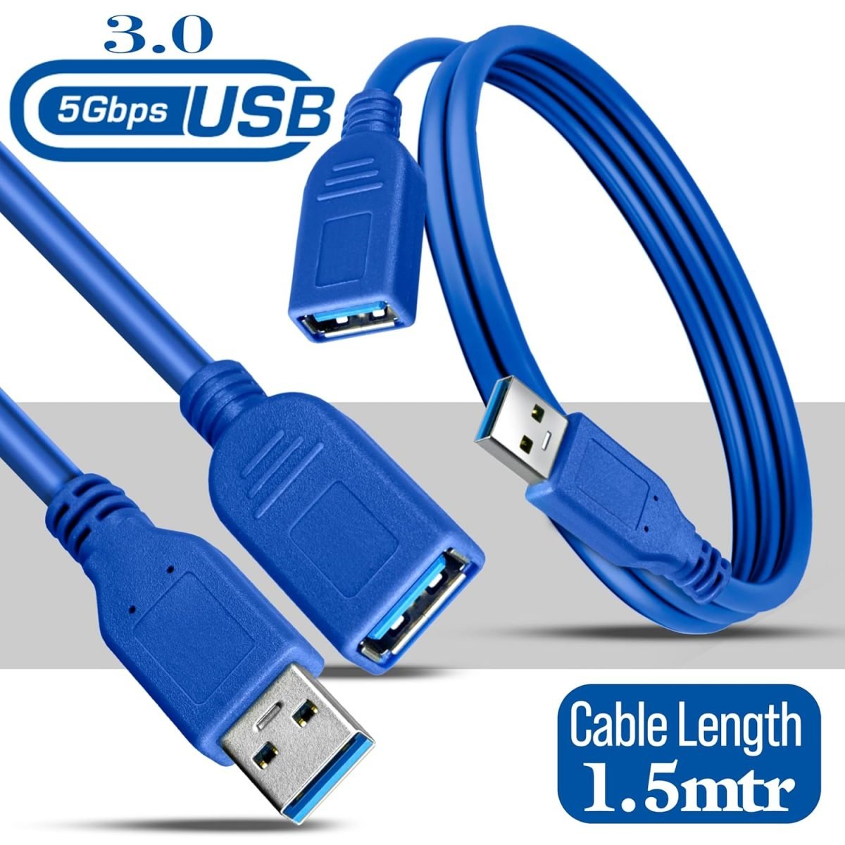 Storite 1.5M USB 3.0 Male to Female Extension Cable High Speed 5Gbps Extension Cable Data Transfer for Keyboard, Mouse, Flash Drive, Hard Drive, Printer and More - Blue