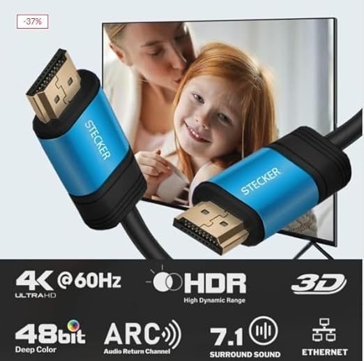 Stecker HDMI Cable 2 Meter – 4K x 2K Ultra HD, HDMI 2.0V High-Speed – 18Gbps, HDR, ARC, 3D – Compatible with TV, Monitor, PS4/PS5, Xbox, Laptop, Projector (5 Meter)