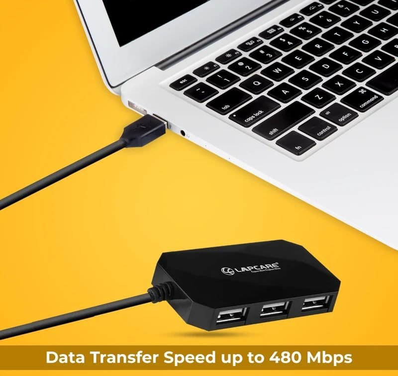 Lapcare USB 2.0 4-Port Hub, LHB-018+ Ergonomic Design, Support Data Transfer Rate 1.5/12/480mb/s with 1.5 Mtr Cable (Black)