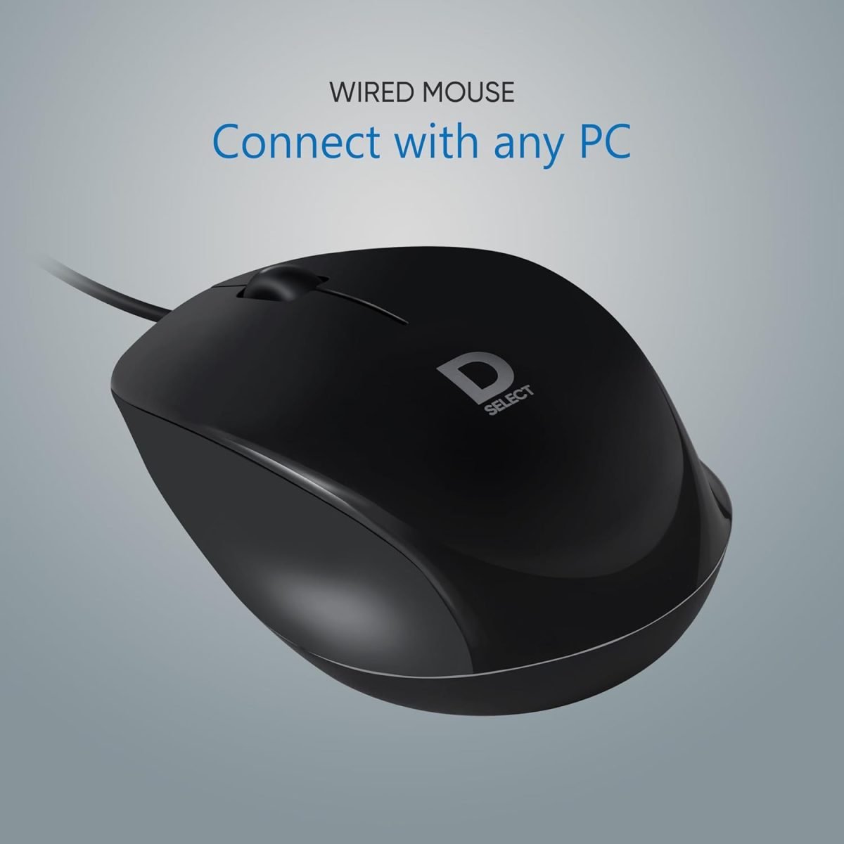 D SELECT Wired Mouse DS112-Black with USB Type C Connector, 1200DPi, Lightweight | Marketed by Dell