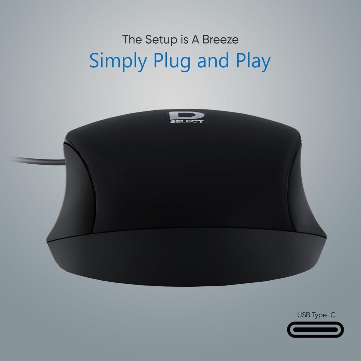 D SELECT Wired Mouse DS112-Black with USB Type C Connector, 1200DPi, Lightweight | Marketed by Dell