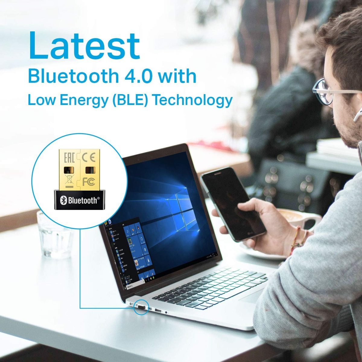 TP-Link USB Bluetooth Adapter for PC, Bluetooth 4.0 Dongle Receiver, Plug & Play, Nano Size, EDR & A2DP Technology, Supports Windows 11/10/8.1/8/7/XP for Desktop, Laptop, PS4/ Xbox Controllers (UB400)